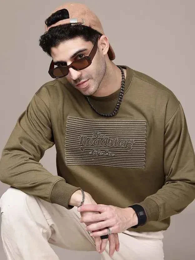 Men Full Sleeve Embroidered Sweatshirt