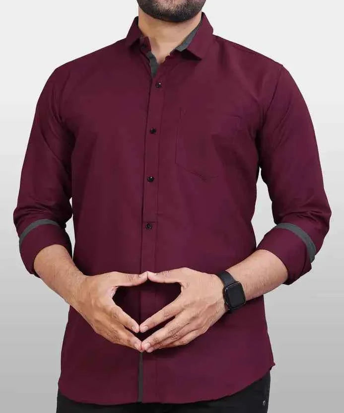 Men Regular Fit Solid Button Down Collar Formal Shirt