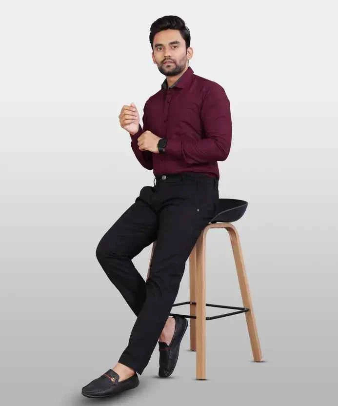 Men Regular Fit Solid Button Down Collar Formal Shirt