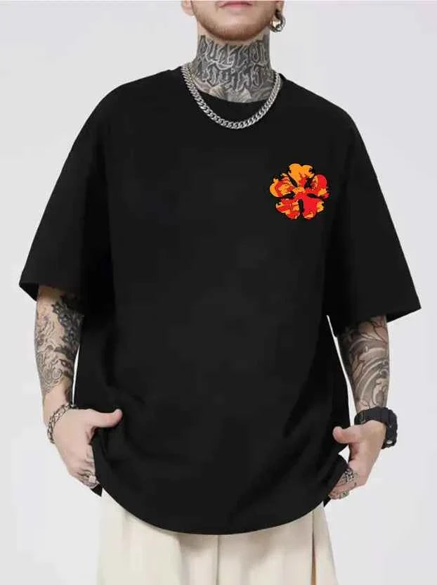 Men Graphic Print Round Neck Pure Cotton Black T-Shirt