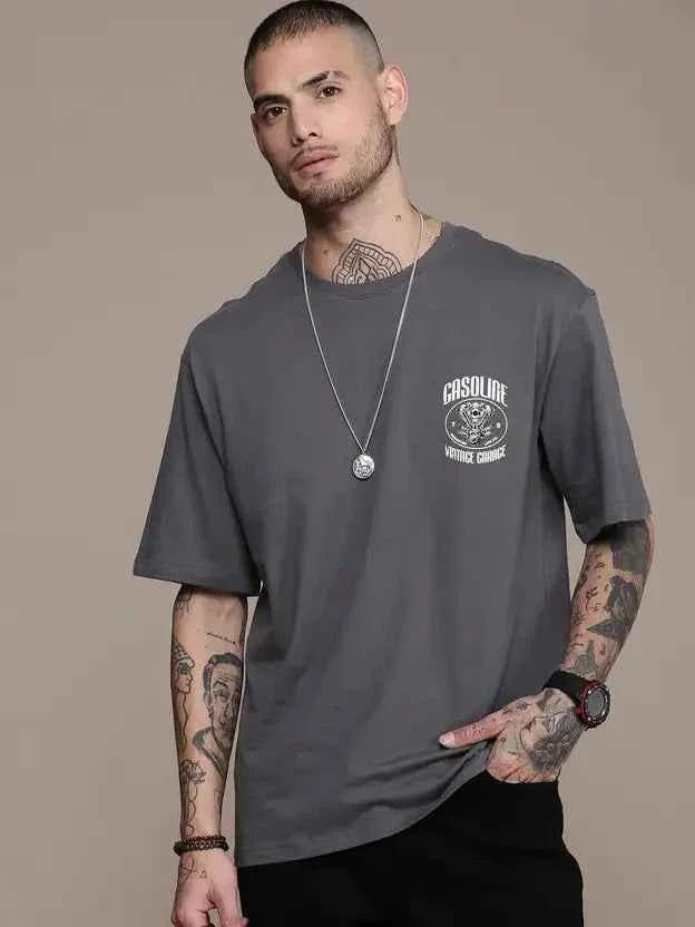 Men Typography Round Neck Grey T-Shirt