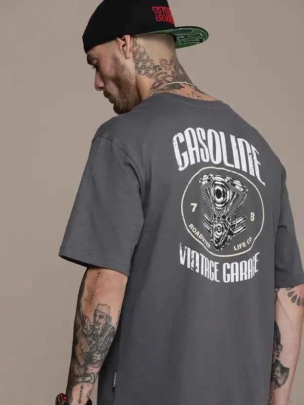 Men Typography Round Neck Grey T-Shirt