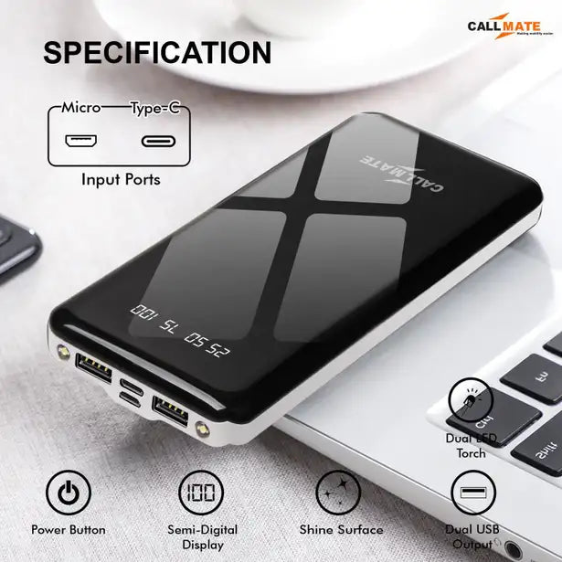 Callmate 10000 mAh 15 W Power Bank (White, Lithium Polymer, Fast Charging for Mobile)