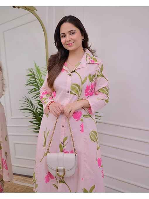 Brand: Leriya Fashion Leriya Fashion Cotton Kurta Set for Women – Printed Anarkali Kurta with Pants | Elegant Ethnic Outfit Office Look