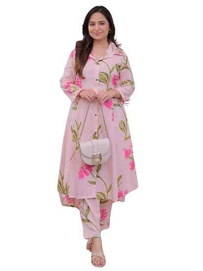 Brand: Leriya Fashion Leriya Fashion Cotton Kurta Set for Women – Printed Anarkali Kurta with Pants | Elegant Ethnic Outfit Office Look