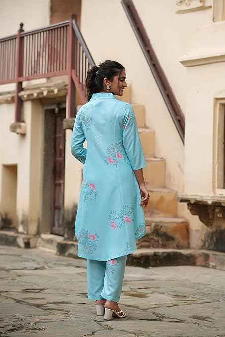 Brand: Leriya Fashion Leriya Fashion Cotton Kurta Set for Women – Printed Anarkali Kurta with Pants | Elegant Ethnic Outfit Office Look