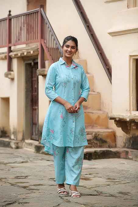 Brand: Leriya Fashion Leriya Fashion Cotton Kurta Set for Women – Printed Anarkali Kurta with Pants | Elegant Ethnic Outfit Office Look