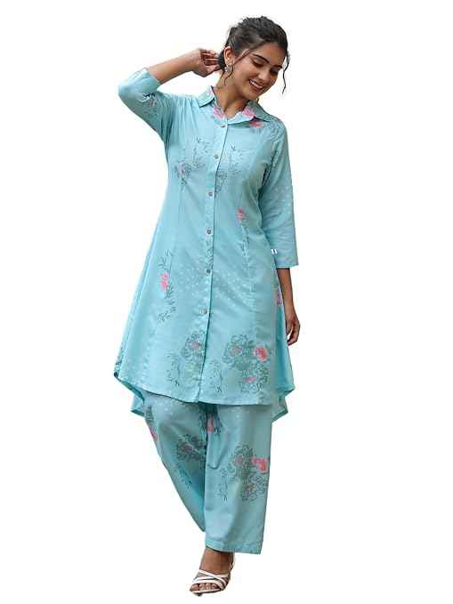 Brand: Leriya Fashion Leriya Fashion Cotton Kurta Set for Women – Printed Anarkali Kurta with Pants | Elegant Ethnic Outfit Office Look