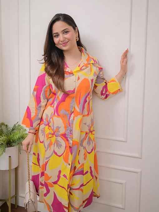 Brand: Leriya Fashion Leriya Fashion Cotton Kurta Set for Women – Printed Anarkali Kurta with Pants | Elegant Ethnic Outfit Office Look