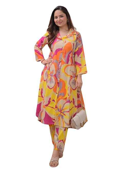 Brand: Leriya Fashion Leriya Fashion Cotton Kurta Set for Women – Printed Anarkali Kurta with Pants | Elegant Ethnic Outfit Office Look