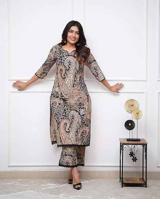 Brand: Nermosa Nermosa Women Viscose Printed Straight Kurta Pant Set