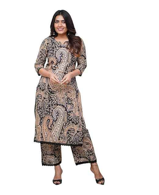 Brand: Nermosa Nermosa Women Viscose Printed Straight Kurta Pant Set