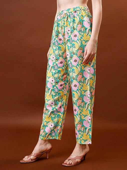 Yashika Women Trendy Printed Cotton Blend Straight Kurta and Palazzo Set