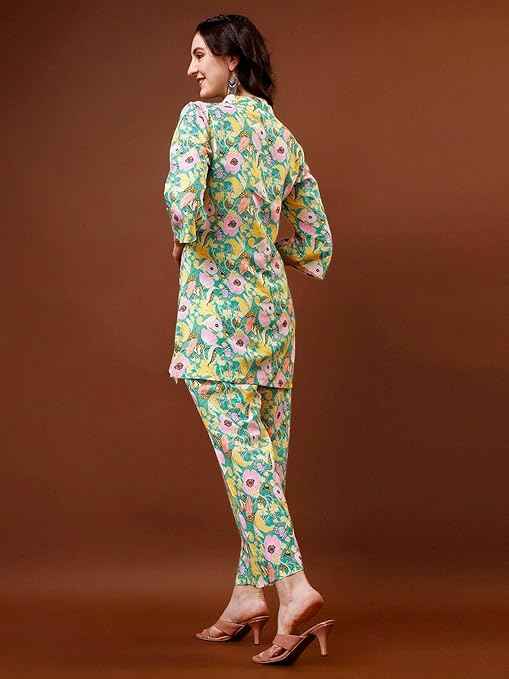 Yashika Women Trendy Printed Cotton Blend Straight Kurta and Palazzo Set