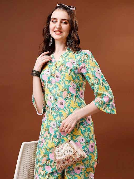 Yashika Women Trendy Printed Cotton Blend Straight Kurta and Palazzo Set