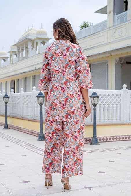 Yashika Women Trendy Printed Cotton Blend Straight Kurta and Palazzo Set