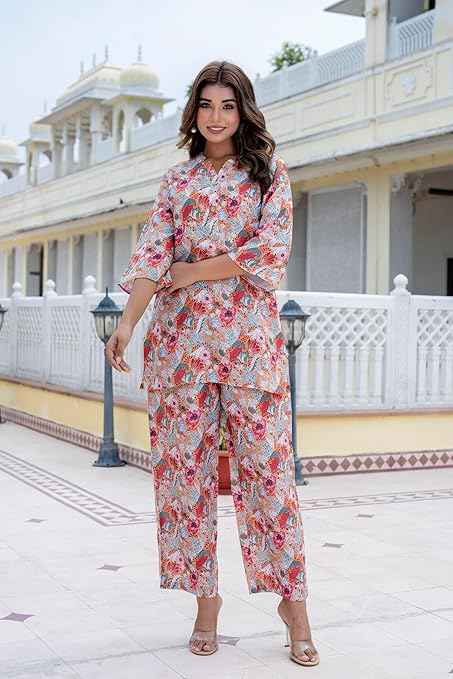 Yashika Women Trendy Printed Cotton Blend Straight Kurta and Palazzo Set