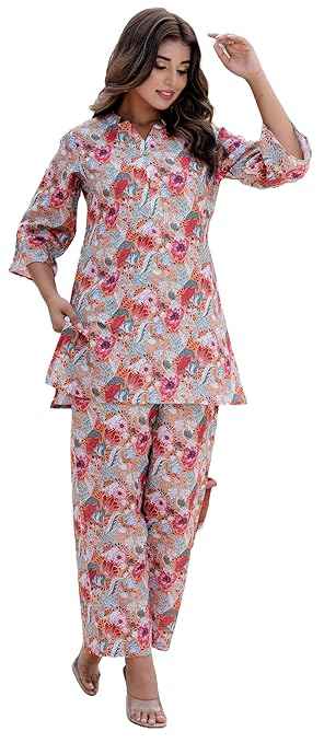 Yashika Women Trendy Printed Cotton Blend Straight Kurta and Palazzo Set
