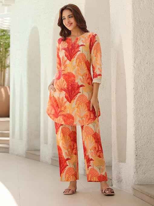 GRECIILOOKS Ethnic Co Ord Set | Casual Wear Pant Top Set | Fancy Co-Ord Set | Full Pair Set | Women Kurta Sets Kurtis | Women Kurta Pant Set | Coord Sets for Women