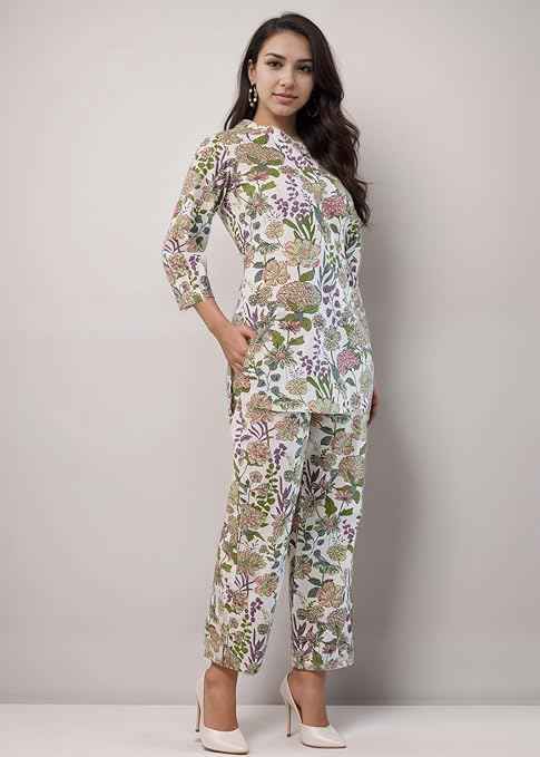 SHIENZY Stylish Printed Cotton Blend Co Ord Set for Women || Casual & Festive Indo-Western Outfit || Kurta Pant Set (1589-1595 Co Ord Set)