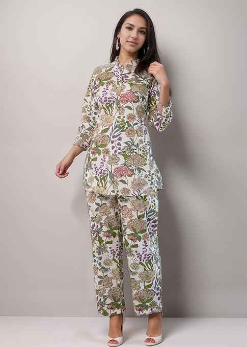 SHIENZY Stylish Printed Cotton Blend Co Ord Set for Women || Casual & Festive Indo-Western Outfit || Kurta Pant Set (1589-1595 Co Ord Set)