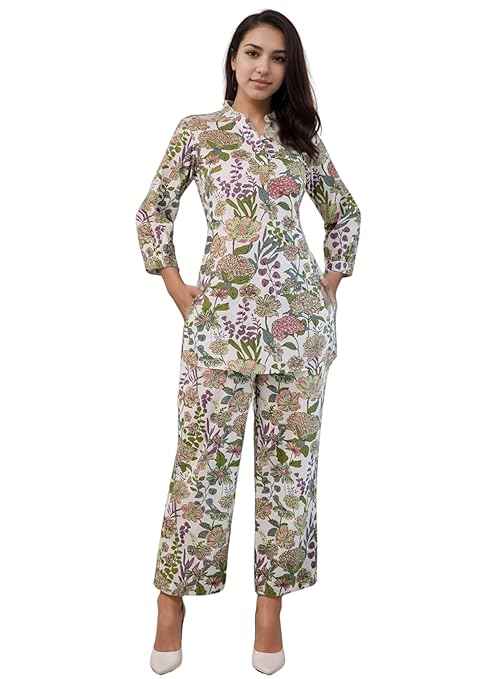 SHIENZY Stylish Printed Cotton Blend Co Ord Set for Women || Casual & Festive Indo-Western Outfit || Kurta Pant Set (1589-1595 Co Ord Set)