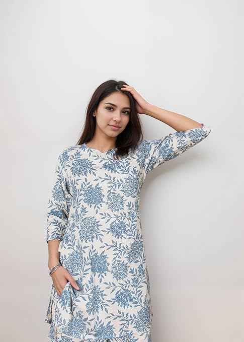SHIENZY Stylish Printed Cotton Blend Co Ord Set for Women || Casual & Festive Indo-Western Outfit || Kurta Pant Set (1589-1595 Co Ord Set