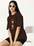 TQH Women's Casual Printed Round Neck, Oversized Longline Drop Shoulder Boho Style T-Shirt
