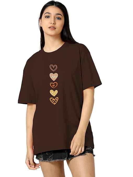 TQH Women's Casual Printed Round Neck, Oversized Longline Drop Shoulder Boho Style T-Shirt