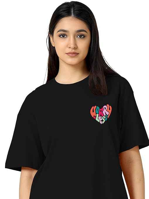 TQH Women's Casual Printed Round Neck, Oversized Longline Drop Shoulder Boho Style T-Shirt