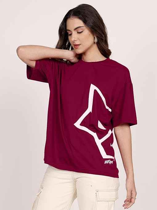 LEOTUDE Women Cottonblend Half Sleeve Oversized Regular Fit T-Shirt