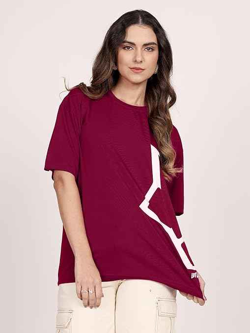 LEOTUDE Women Cottonblend Half Sleeve Oversized Regular Fit T-Shirt