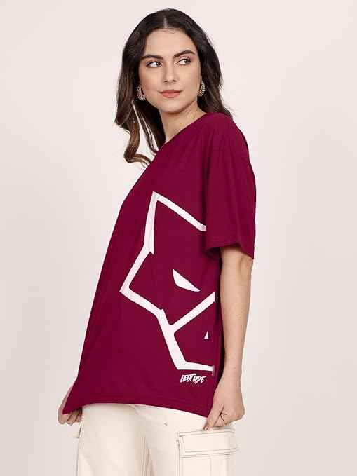 LEOTUDE Women Cottonblend Half Sleeve Oversized Regular Fit T-Shirt