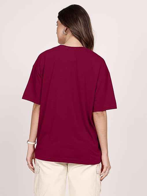 LEOTUDE Women Cottonblend Half Sleeve Oversized Regular Fit T-Shirt