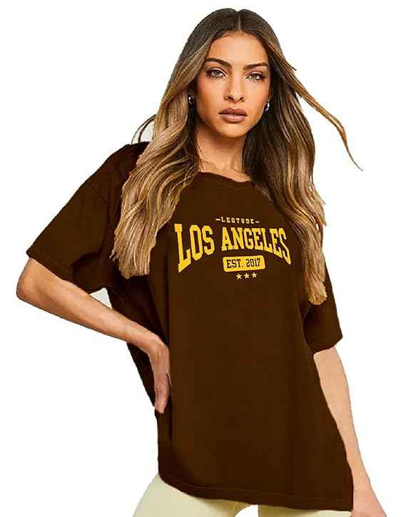 LEOTUDE Women Cottonblend Half Sleeve Oversized Regular Fit T-Shirts