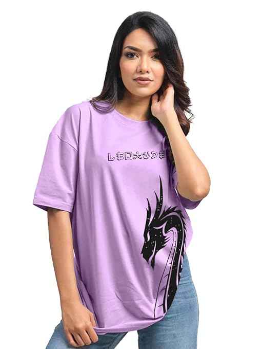 LEOTUDE Women Cottonblend Half Sleeve Oversized Regular Fit T-Shirts