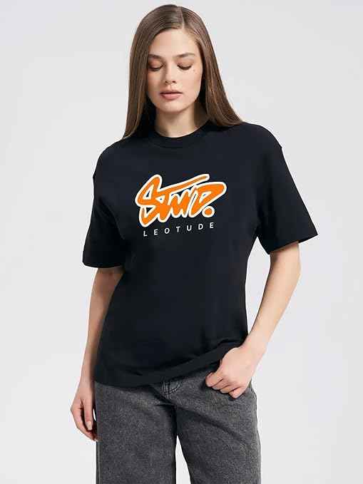 LEOTUDE Women Cottonblend Half Sleeve Oversized Regular Fit T-Shirts