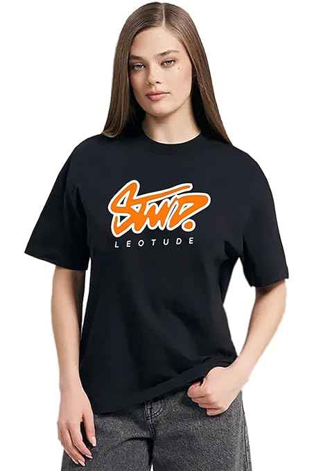 LEOTUDE Women Cottonblend Half Sleeve Oversized Regular Fit T-Shirts