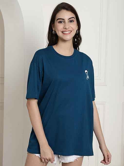 Brand: Fabflee Fabflee Pure Cotton Oversized Baggy Fit Drop Shoulder Latest Aesthetic & Cool Graphic Printed Half Sleeve Tshirt for Women |Trendy Tees |Casual Loose Korean T-Shirt
