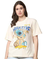 Brand: Fabflee Fabflee Pure Cotton Oversized Baggy Fit Drop Shoulder Latest Aesthetic & Cool Graphic Printed Half Sleeve Tshirt for Women |Trendy Tees |Casual Loose Korean T-Shirt
