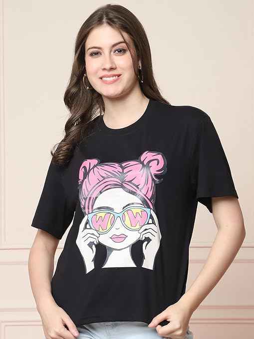 Brand: Fabflee Fabflee Pure Cotton Oversized Baggy Fit Drop Shoulder Latest Aesthetic & Cool Graphic Printed Half Sleeve Tshirt for Women |Trendy Tees |Casual Loose Korean T-Shirt