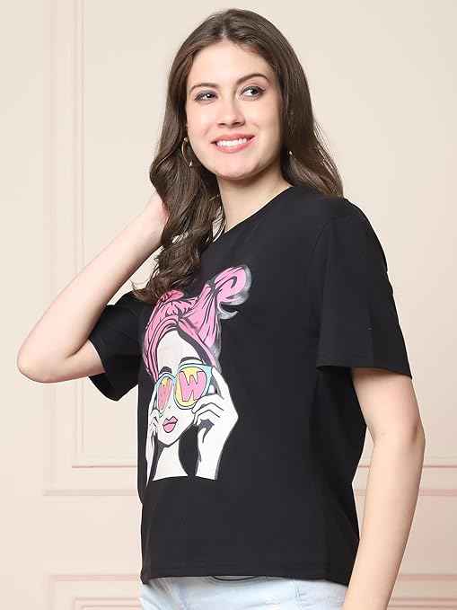 Brand: Fabflee Fabflee Pure Cotton Oversized Baggy Fit Drop Shoulder Latest Aesthetic & Cool Graphic Printed Half Sleeve Tshirt for Women |Trendy Tees |Casual Loose Korean T-Shirt