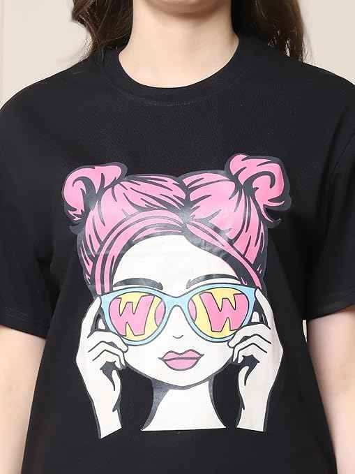 Brand: Fabflee Fabflee Pure Cotton Oversized Baggy Fit Drop Shoulder Latest Aesthetic & Cool Graphic Printed Half Sleeve Tshirt for Women |Trendy Tees |Casual Loose Korean T-Shirt