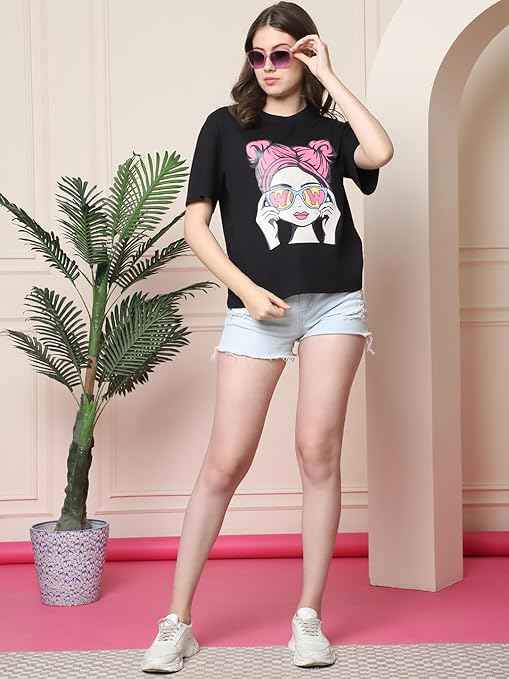 Brand: Fabflee Fabflee Pure Cotton Oversized Baggy Fit Drop Shoulder Latest Aesthetic & Cool Graphic Printed Half Sleeve Tshirt for Women |Trendy Tees |Casual Loose Korean T-Shirt