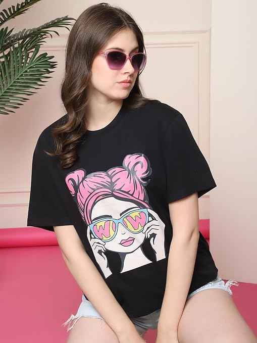 Brand: Fabflee Fabflee Pure Cotton Oversized Baggy Fit Drop Shoulder Latest Aesthetic & Cool Graphic Printed Half Sleeve Tshirt for Women |Trendy Tees |Casual Loose Korean T-Shirt