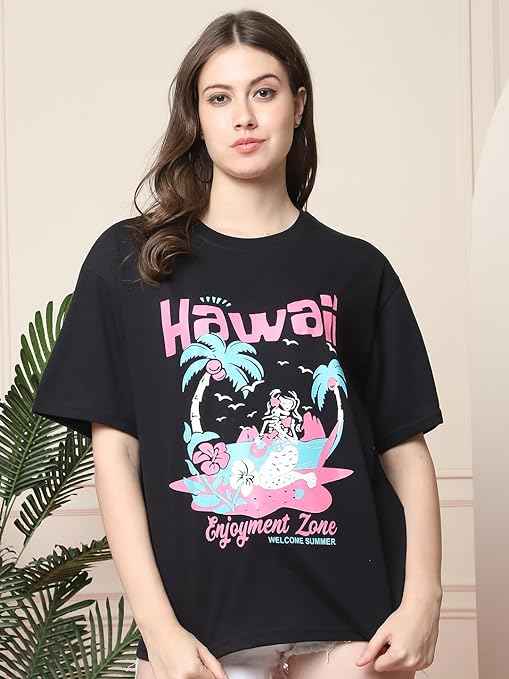 Brand: Fabflee Fabflee Pure Cotton Oversized Baggy Fit Drop Shoulder Latest Aesthetic & Cool Graphic Printed Half Sleeve Tshirt for Women |Trendy Tees |Casual Loose