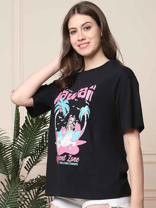 Brand: Fabflee Fabflee Pure Cotton Oversized Baggy Fit Drop Shoulder Latest Aesthetic & Cool Graphic Printed Half Sleeve Tshirt for Women |Trendy Tees |Casual Loose