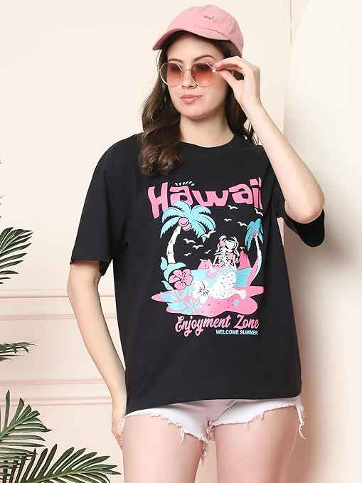 Brand: Fabflee Fabflee Pure Cotton Oversized Baggy Fit Drop Shoulder Latest Aesthetic & Cool Graphic Printed Half Sleeve Tshirt for Women |Trendy Tees |Casual Loose