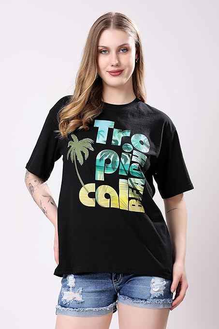 London Hills Women's Cotton Oversized Fit Tshirt |Printed Oversized t Shirts Longline Drop Shoulder Boho Style T-Shirt