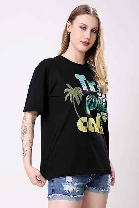 London Hills Women's Cotton Oversized Fit Tshirt |Printed Oversized t Shirts Longline Drop Shoulder Boho Style T-Shirt